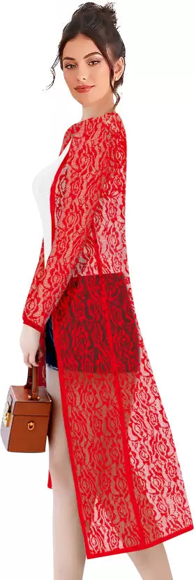 Women Full Sleeve Red Shrug